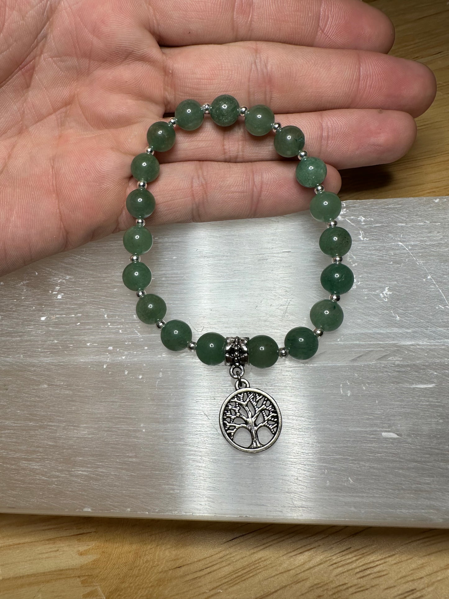 Green Aventurine Bracelet w/ Tree Of Life Charm