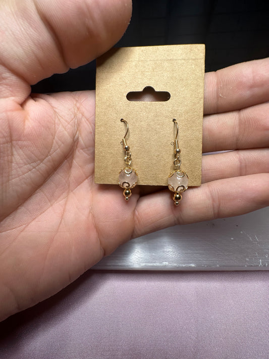 Elegant Rose Quartz Gold Dangle Earrings