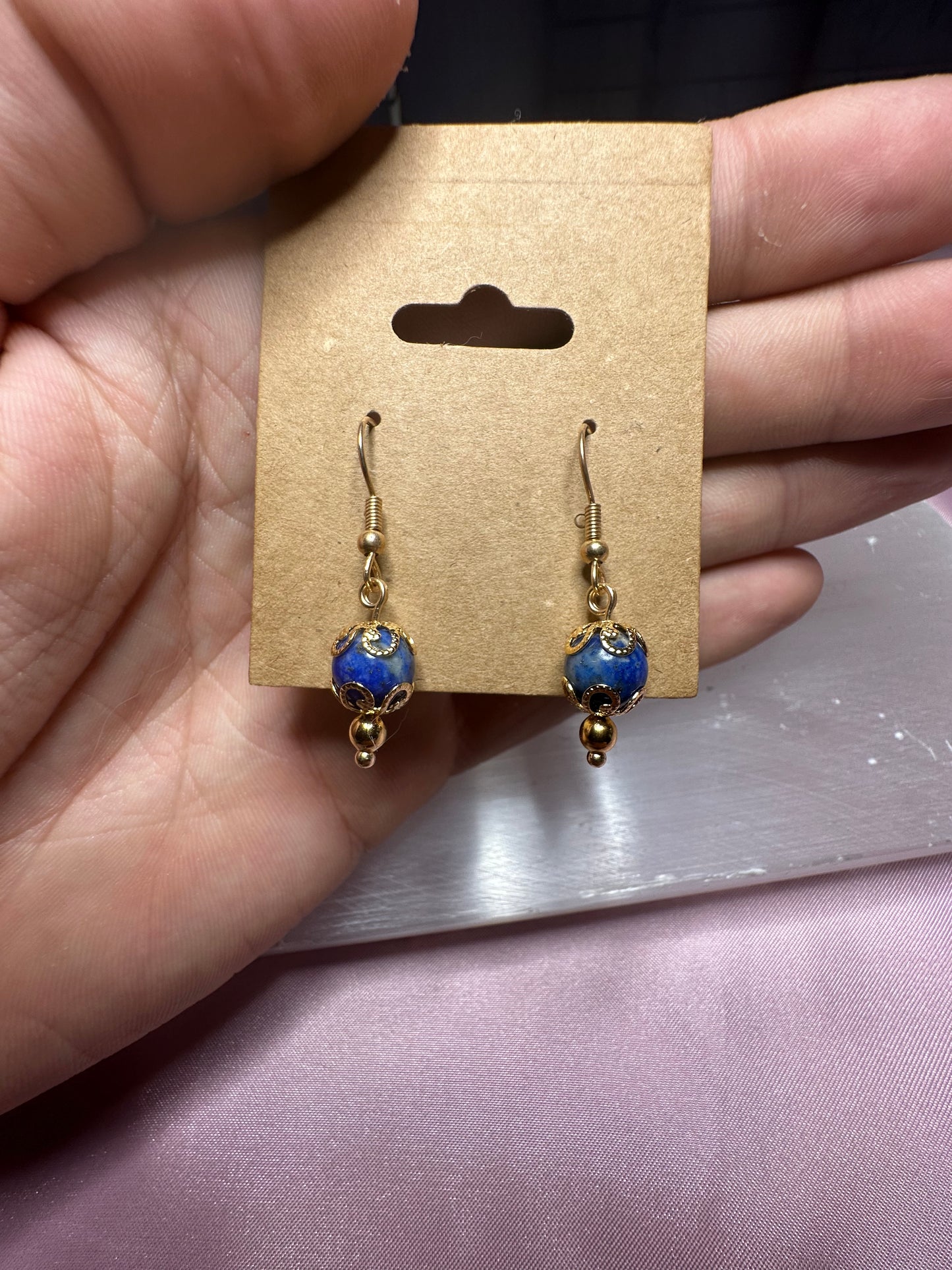 Elegant Lapis Lazuli Gold Dangle Earrings