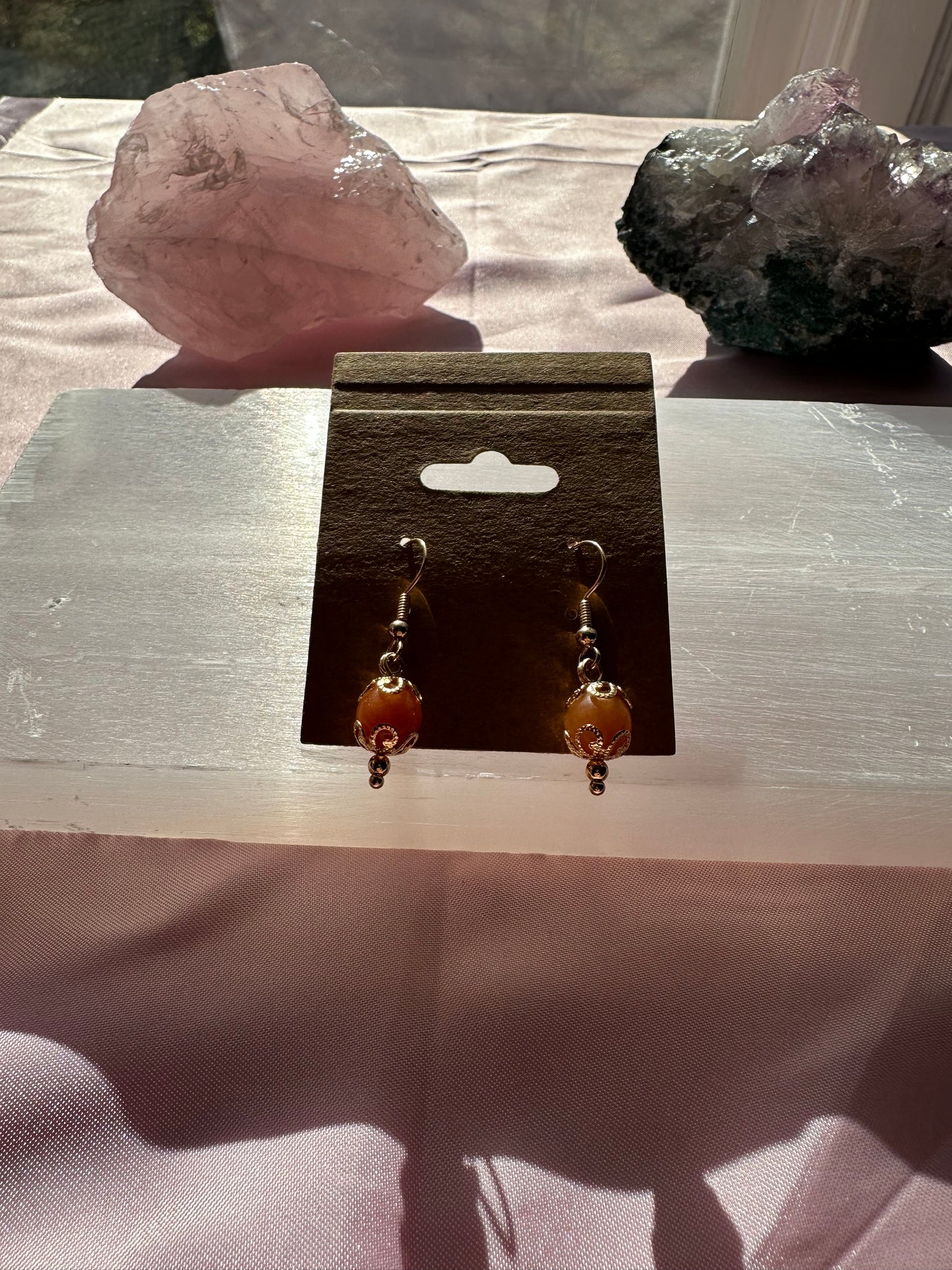 Elegant Red Aventurine Gold Dangle Earrings