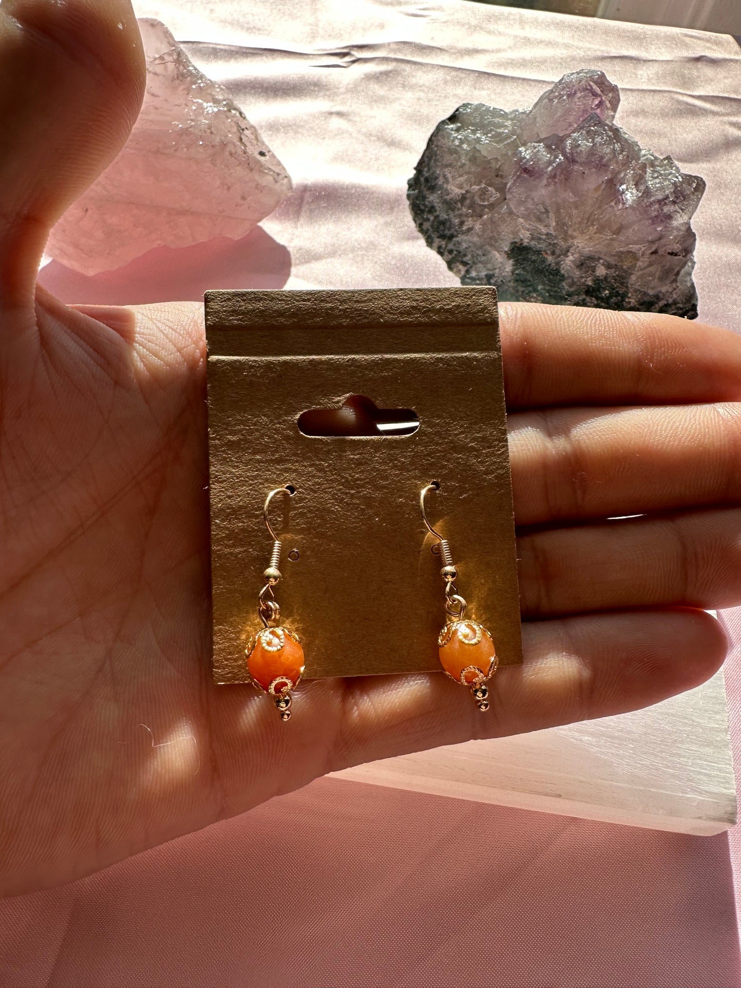 Elegant Red Aventurine Gold Dangle Earrings