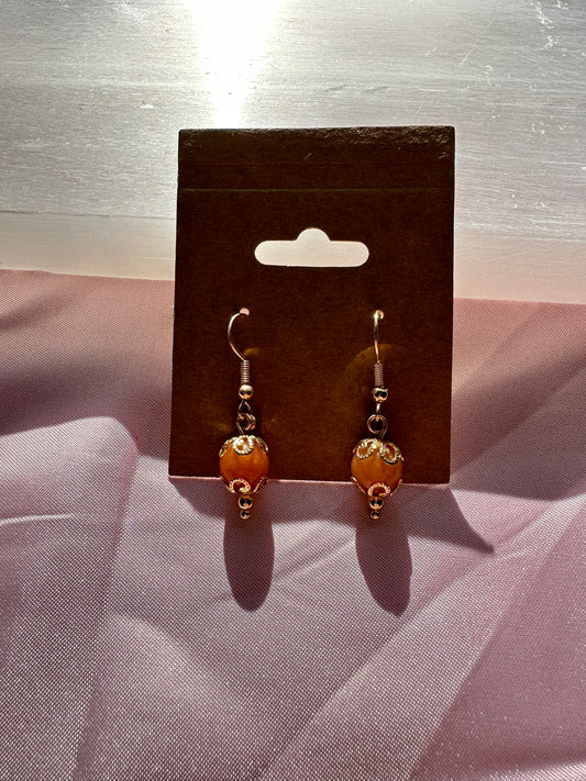 Elegant Red Aventurine Gold Dangle Earrings