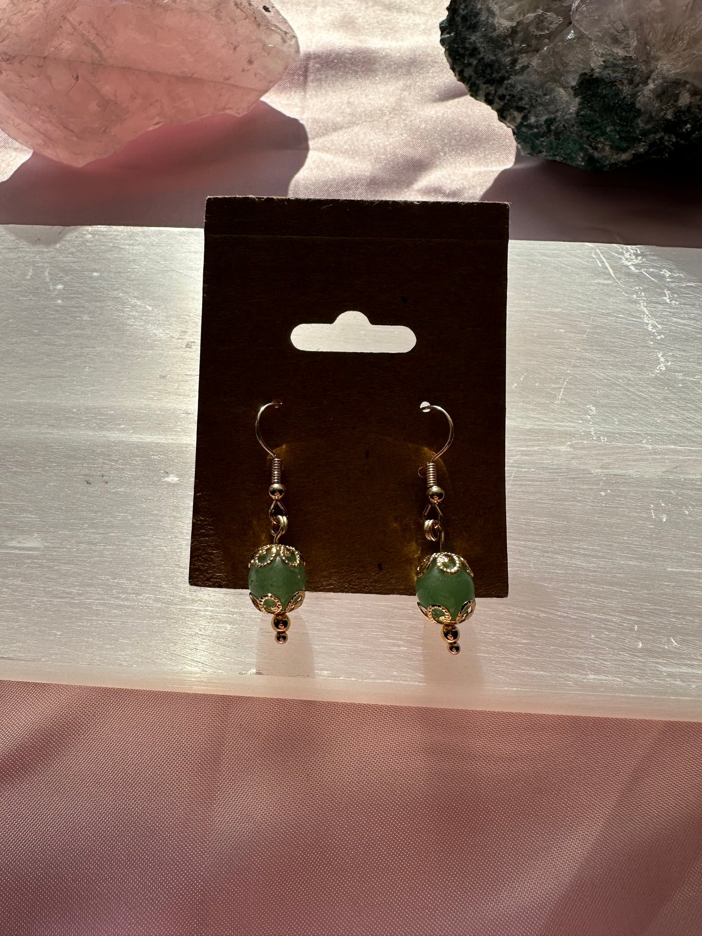 Elegant Green Aventurine Gold Dangle Earrings