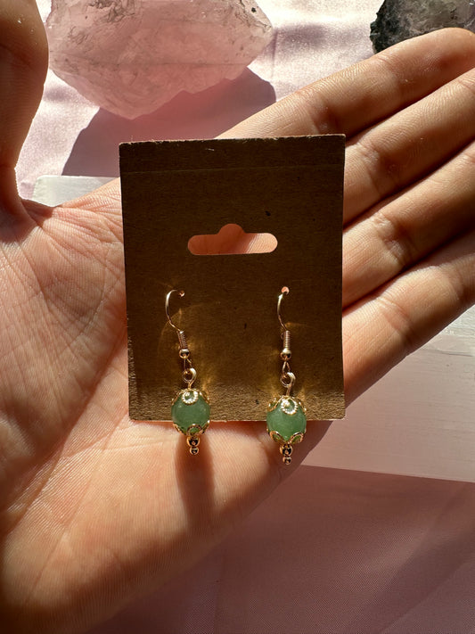 Elegant Green Aventurine Gold Dangle Earrings