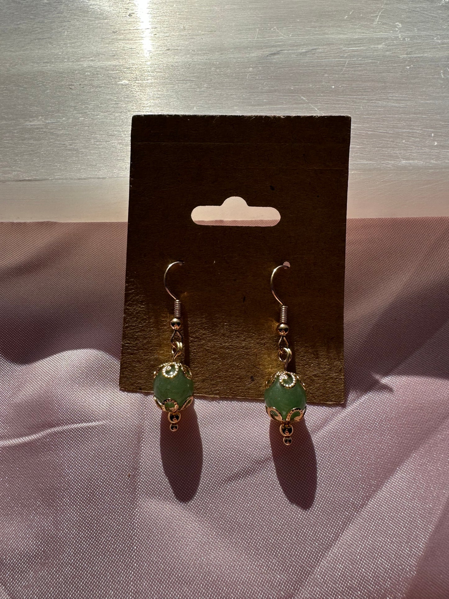 Elegant Green Aventurine Gold Dangle Earrings