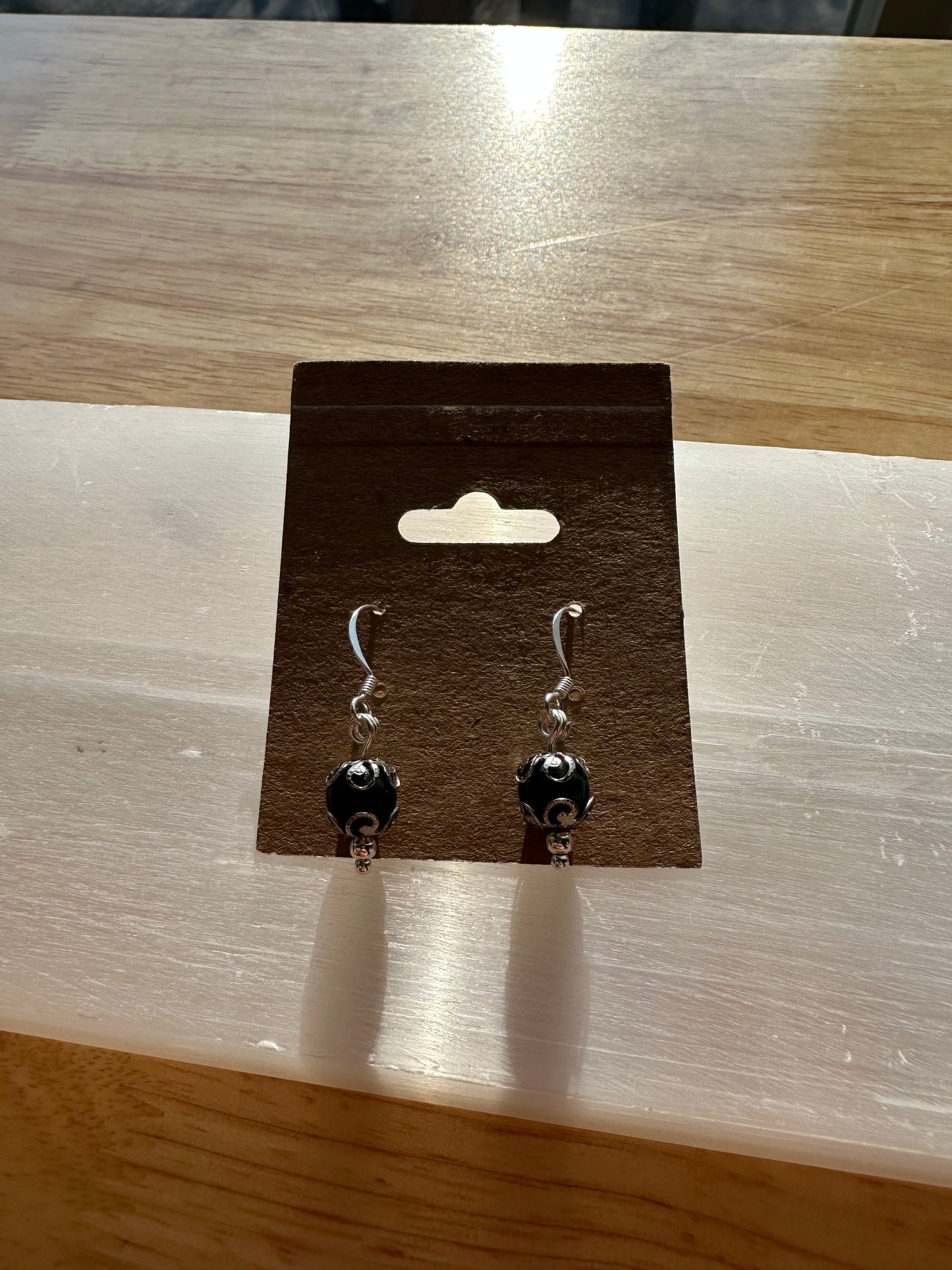 Elegant Moss Agate Silver Dangle Earrings