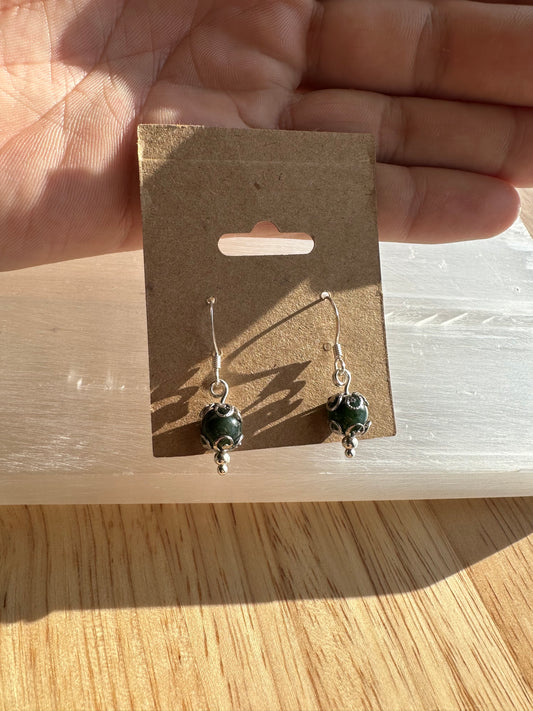 Elegant Moss Agate Silver Dangle Earrings