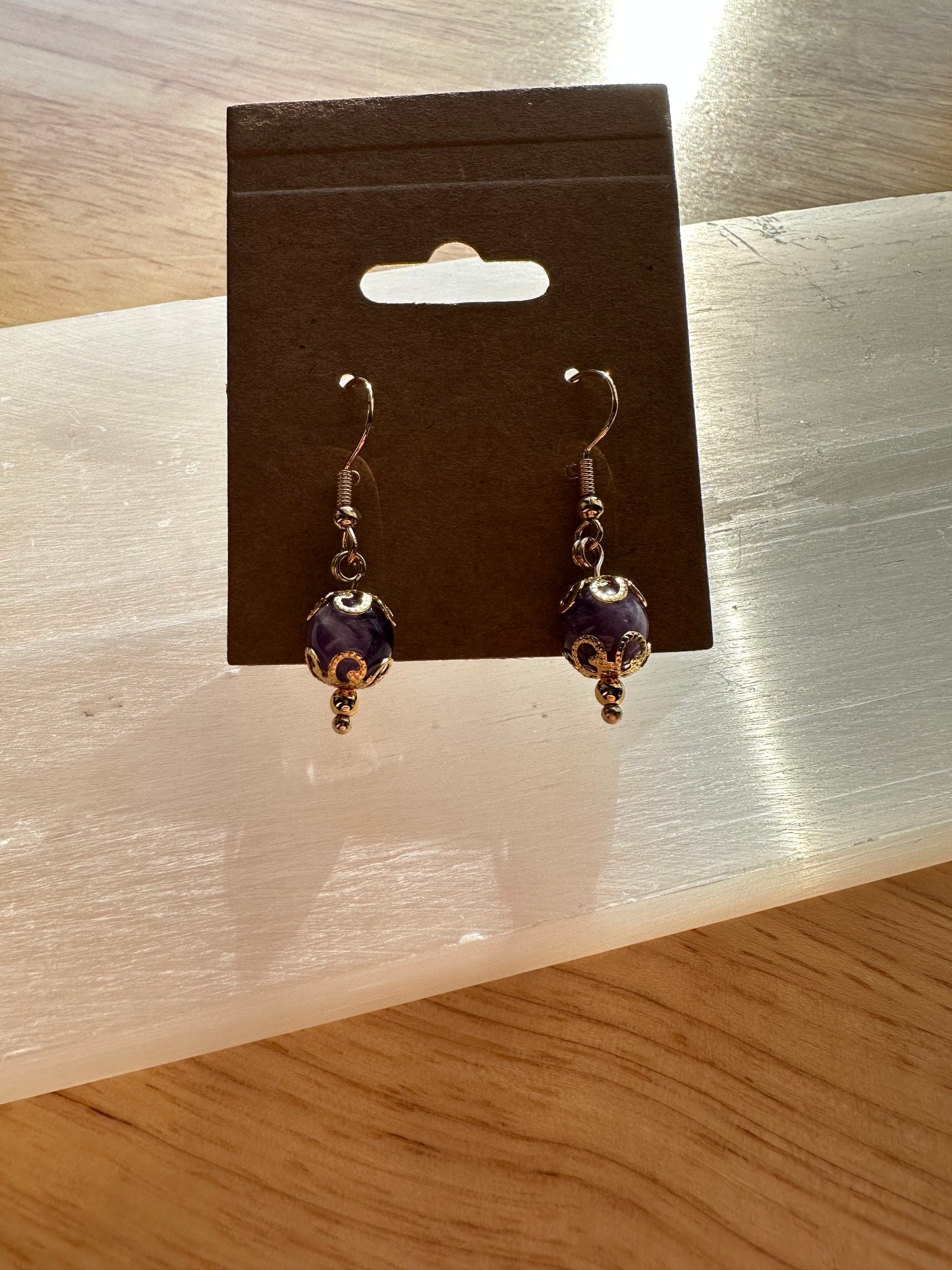 Elegant Amethyst Gold Dangle Earrings