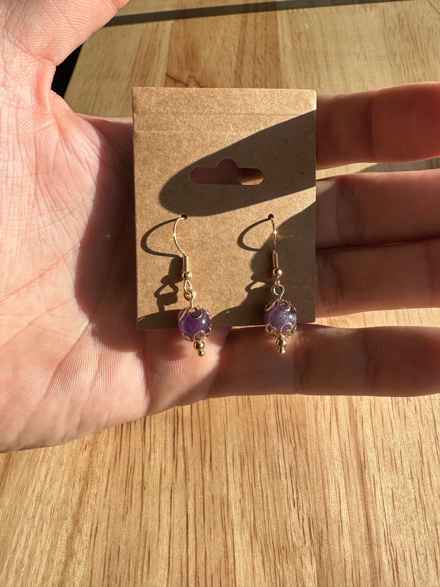 Elegant Amethyst Gold Dangle Earrings