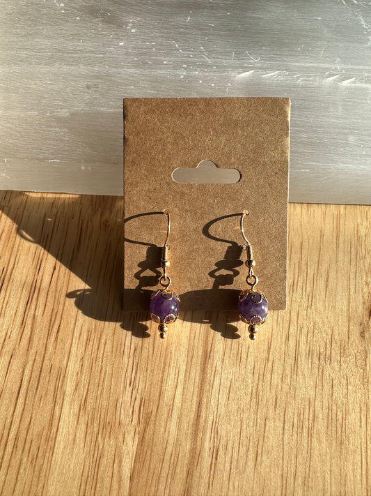 Elegant Amethyst Gold Dangle Earrings