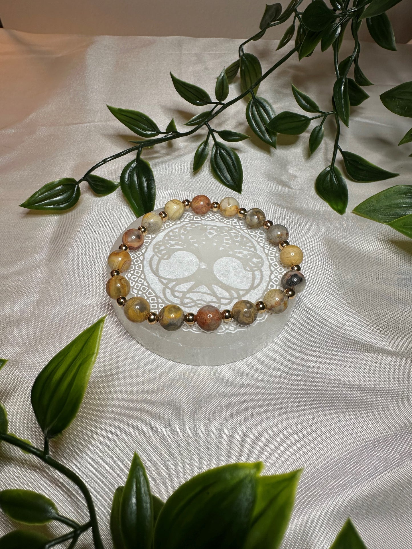 Crazy Lace Agate Bracelet w/ Gold Spacers