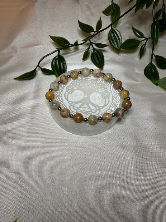 Crazy Lace Agate Bracelet w/ Silver Spacers