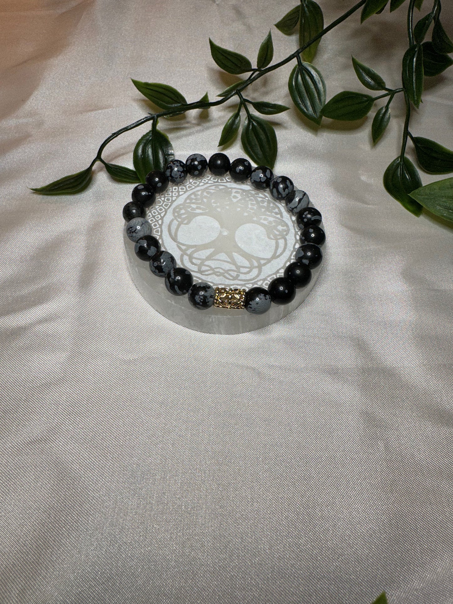 Snowflake Obsidian Bracelet w/ Gold Spacer