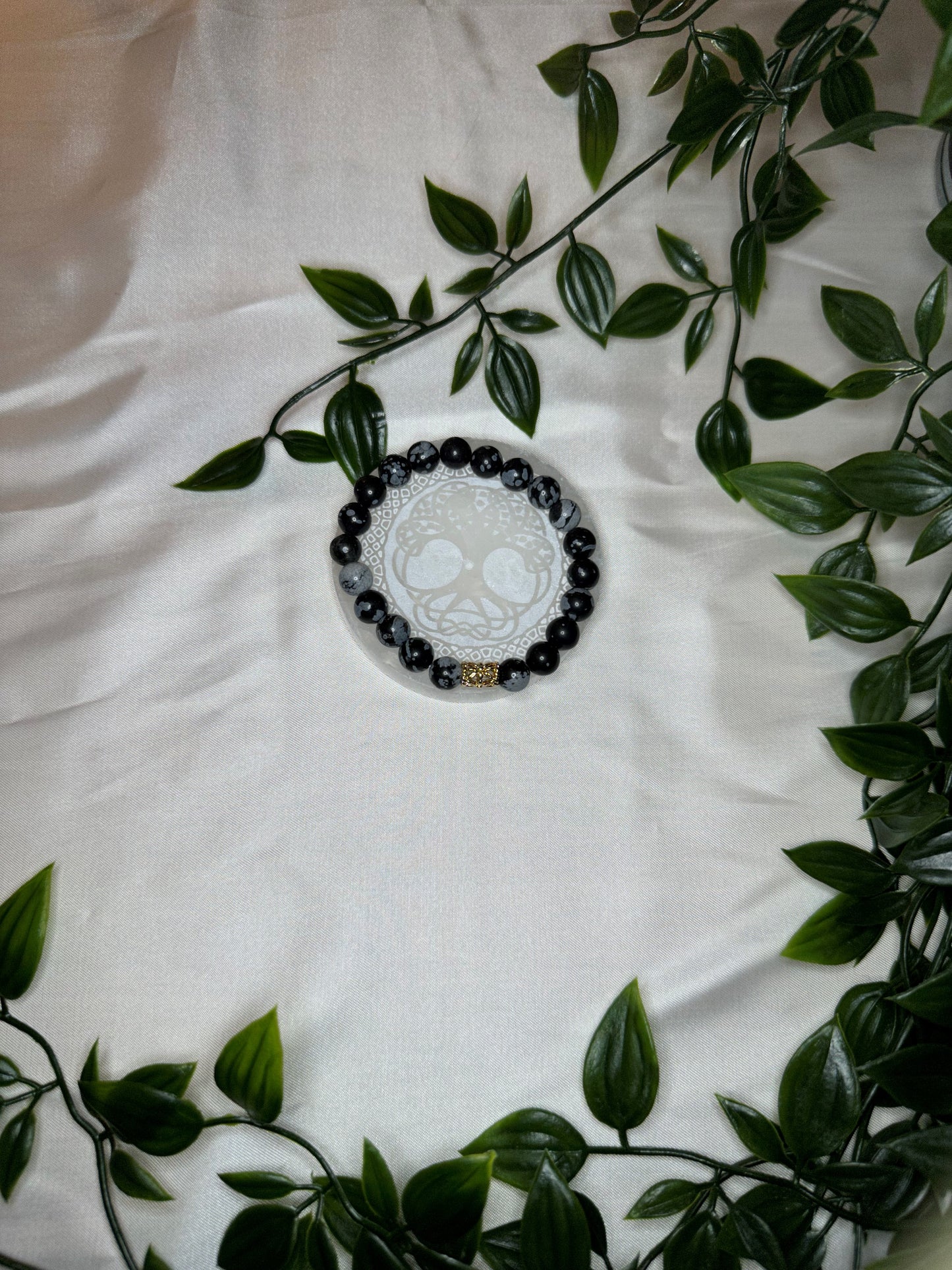 Snowflake Obsidian Bracelet w/ Gold Spacer