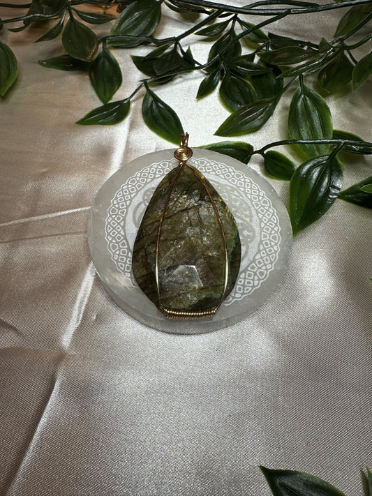 Faceted Labradorite Gold Wire Wrapped Pendant