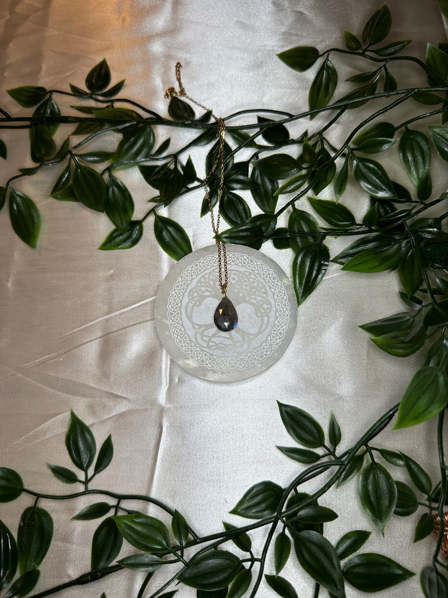 Cute Small Labradorite Faceted Tear Drop Gold Necklace