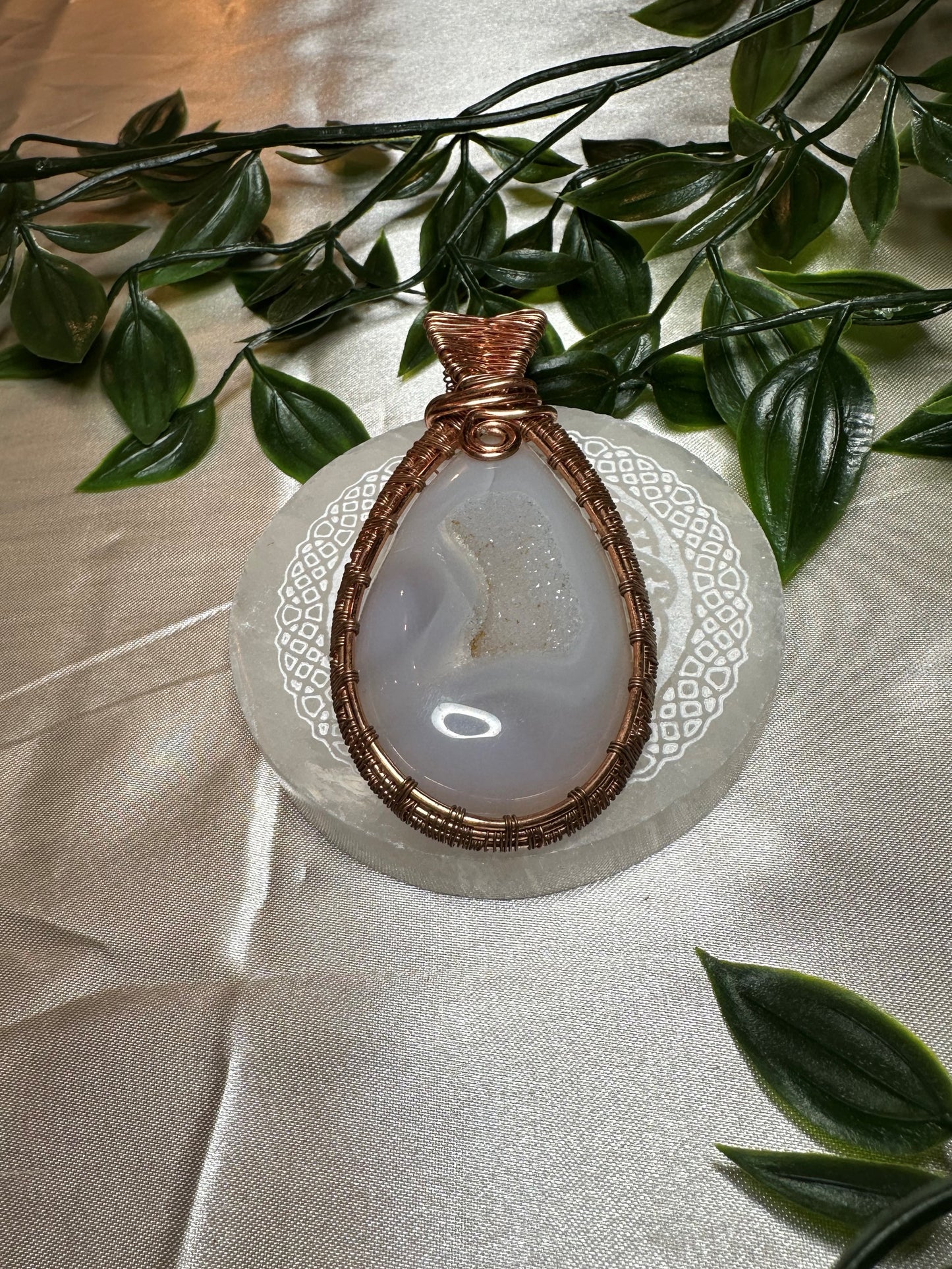 Beautiful Copper Wire Wrapped Druzy Agate Teardrop Pendant