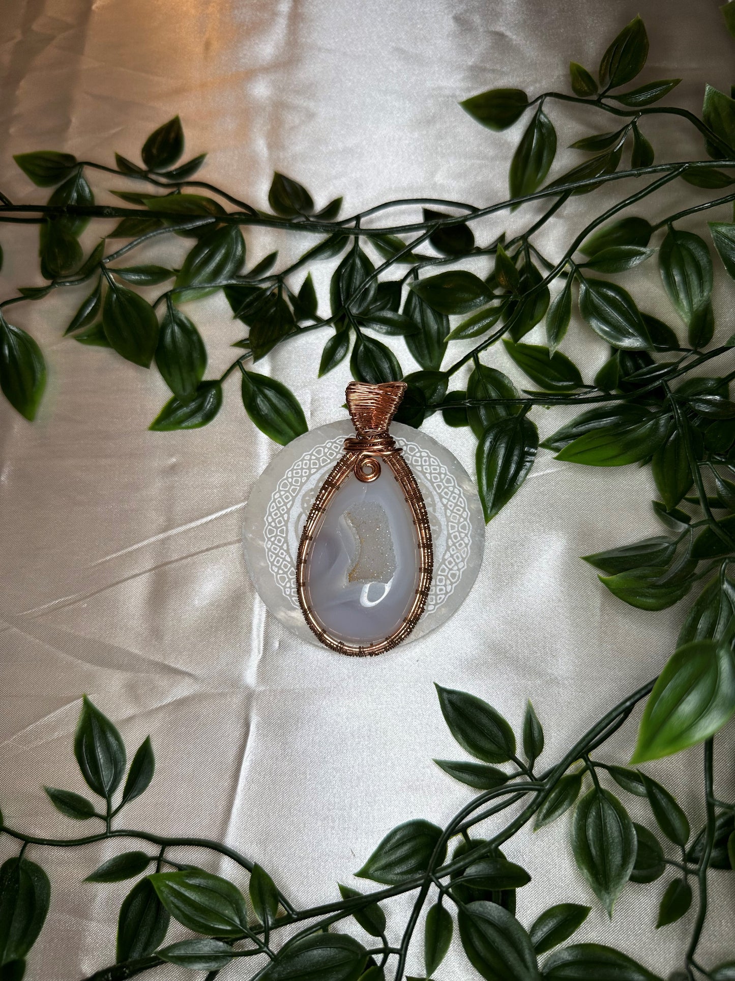 Beautiful Copper Wire Wrapped Druzy Agate Teardrop Pendant