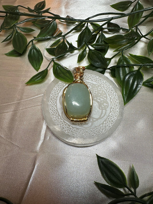 Gold Wire Wrapped Seafoam Calcite Necklace