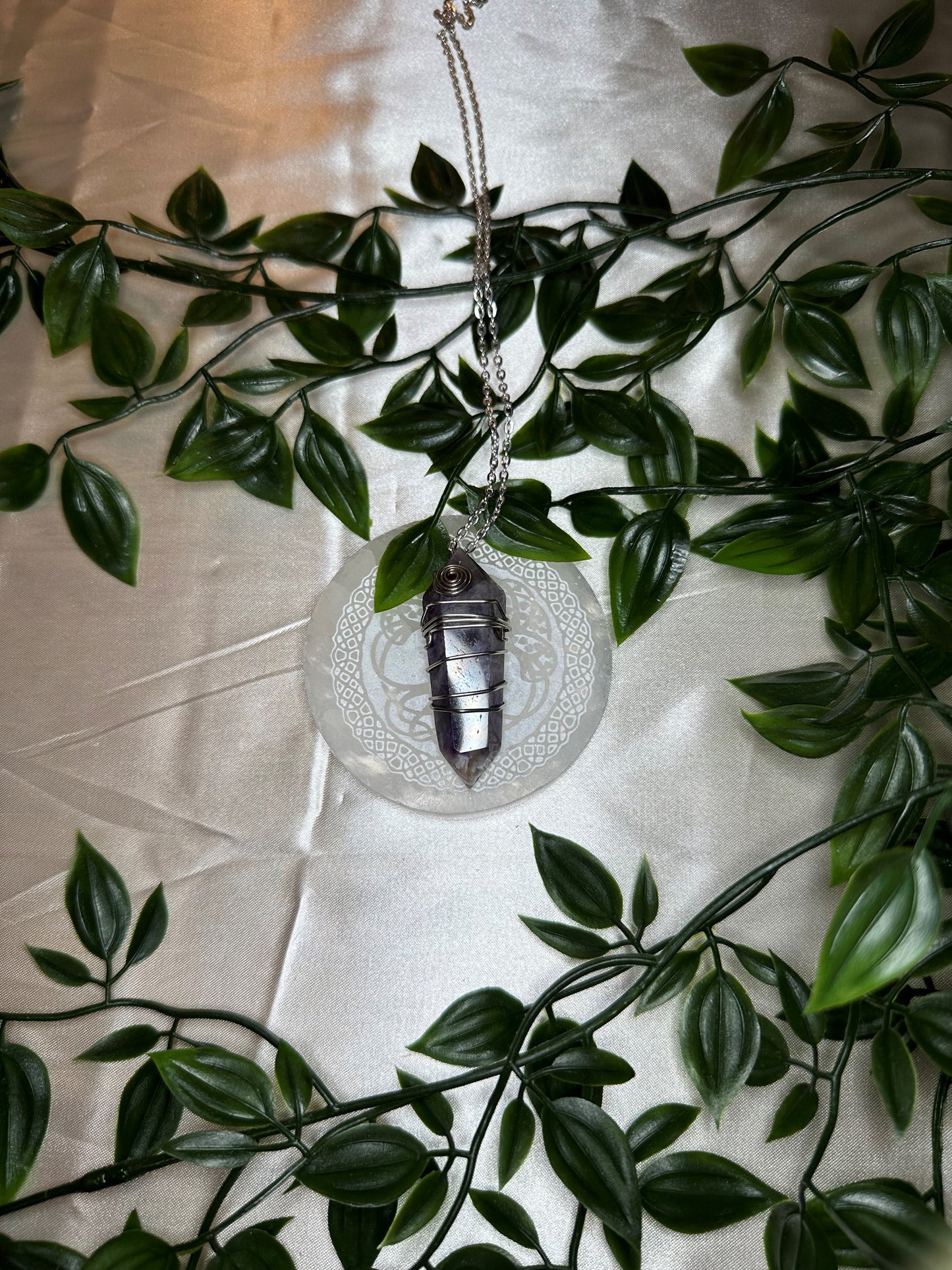 Silver Wire Wrapped Amethyst Double Point Necklace