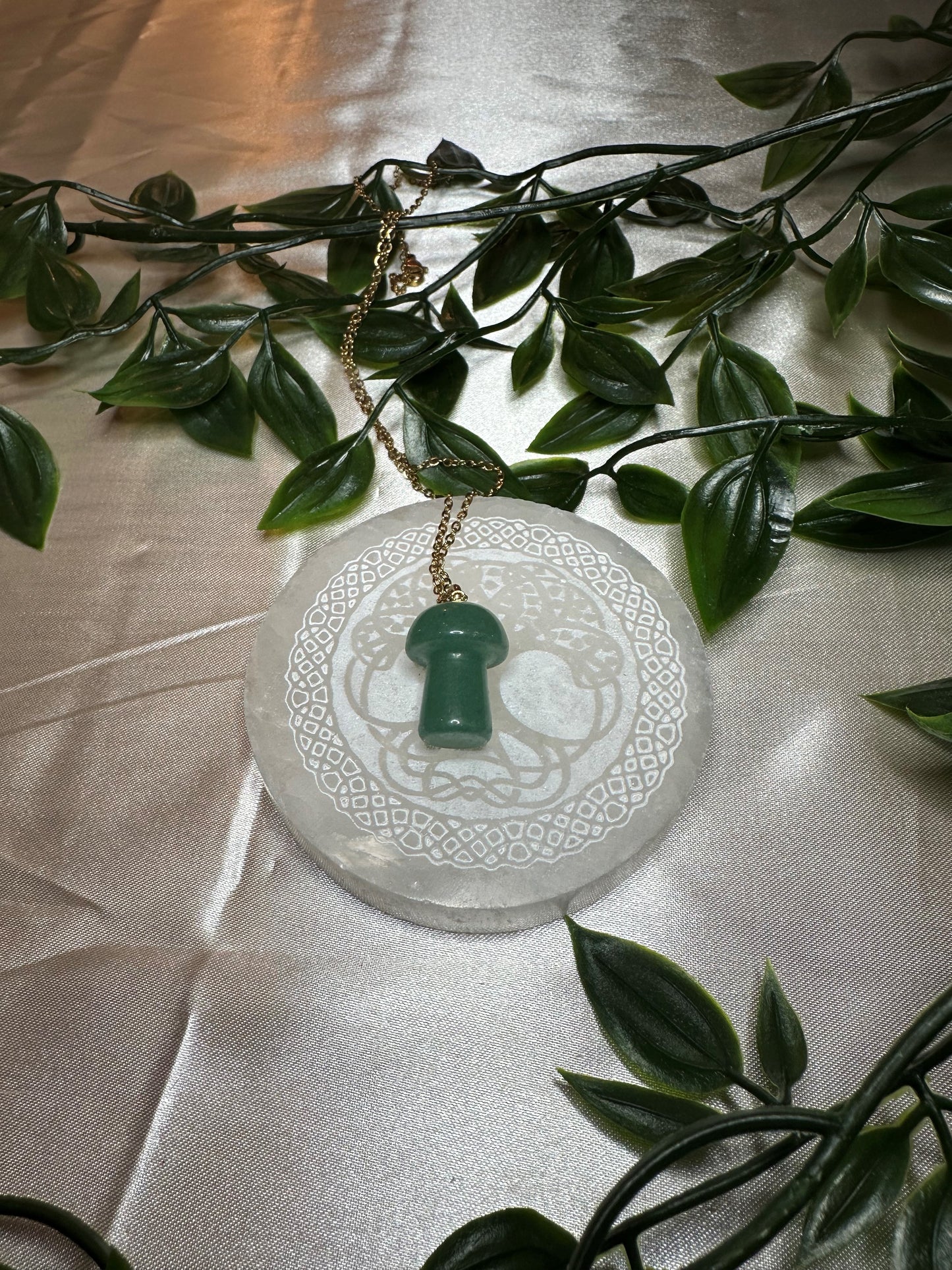 Cute Green Aventurine Mushroom Necklace