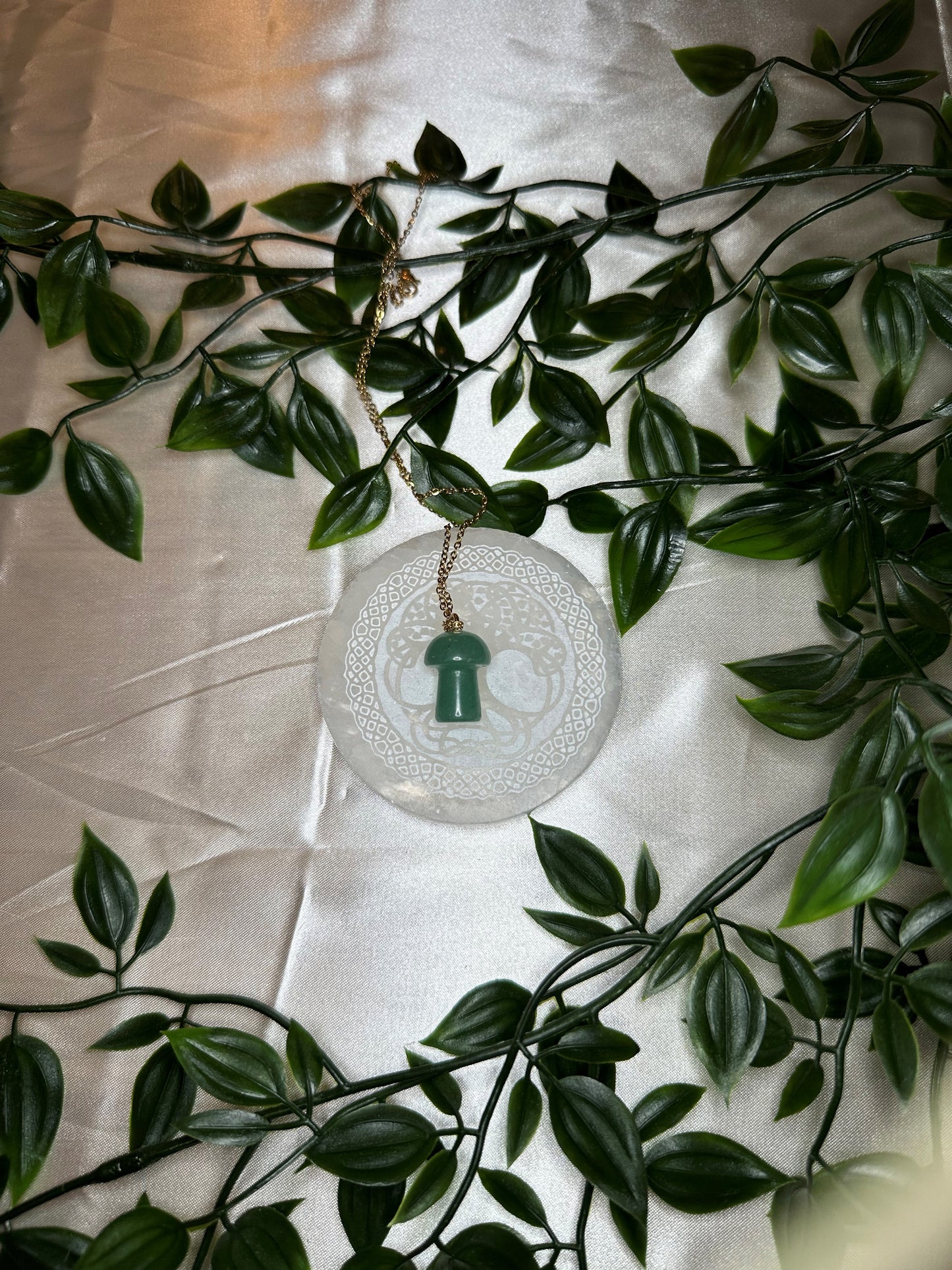 Cute Green Aventurine Mushroom Necklace