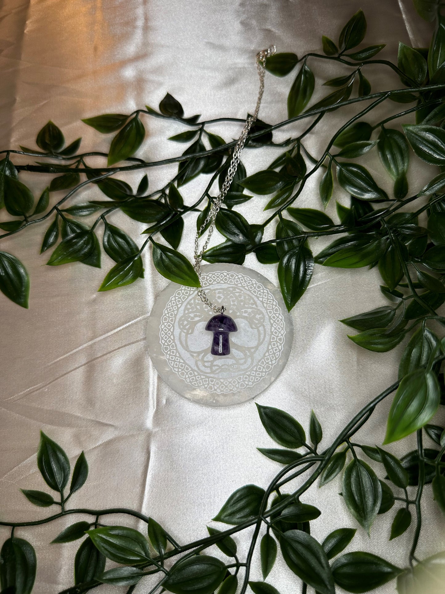 Cute Silver Amethyst Mushroom Necklace