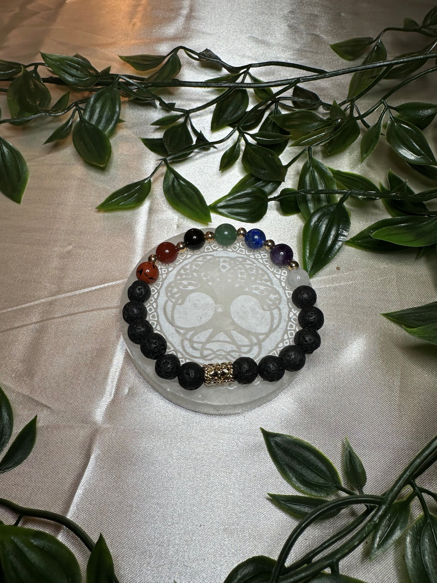 Lava Rock 7 Chakra Bracelet w/  Gold Spacers