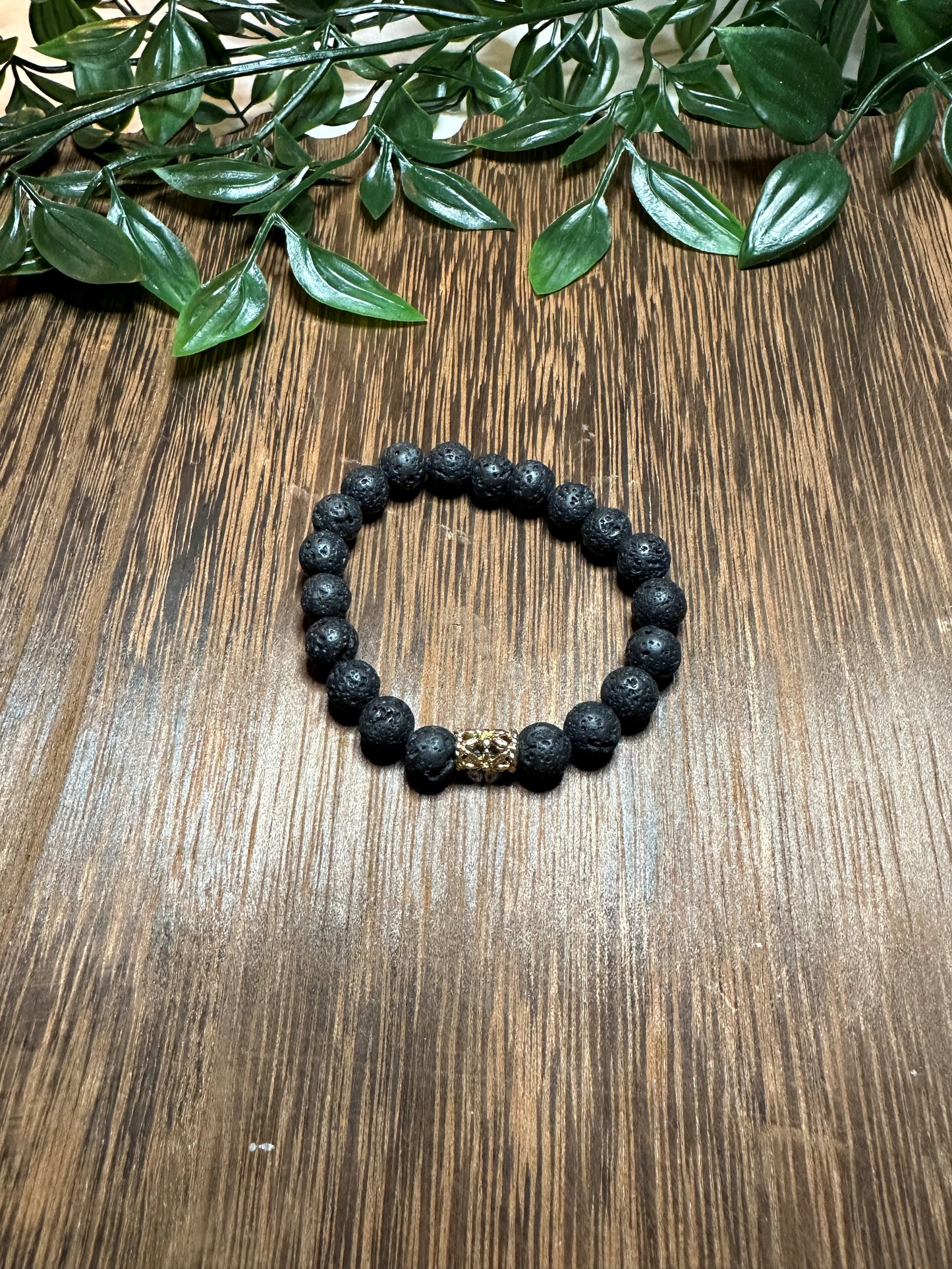 Lava Rock Bracelet w/ Gold Spacer