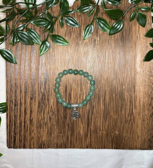 Green Aventurine Bracelet w/ Cute Tree Charm