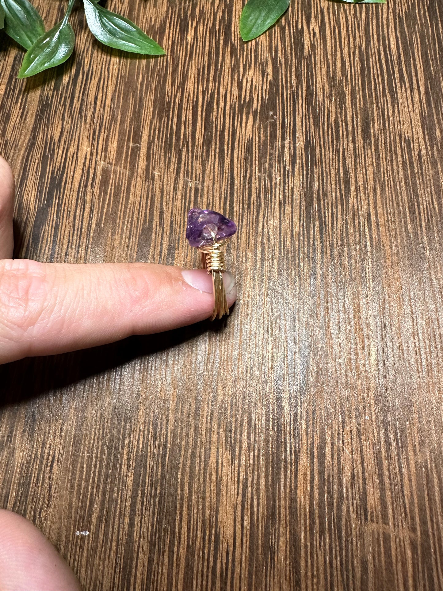 Gold Wire Wrapped Amethyst Point Ring Size 7