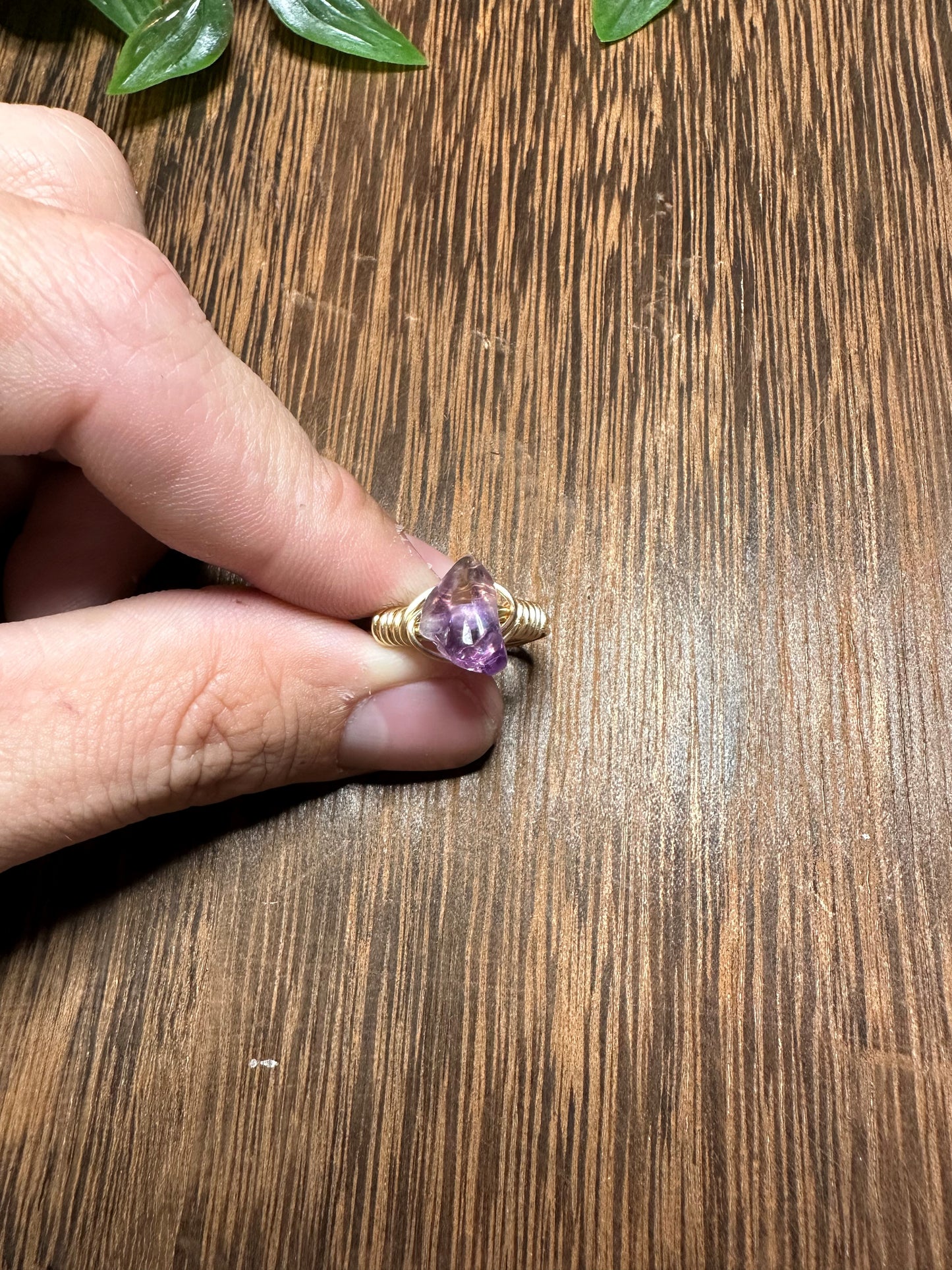 Gold Wire Wrapped Amethyst Point Ring Size 7