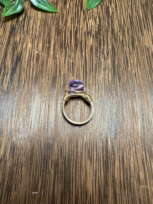 Gold Wire Wrapped Amethyst Oval Ring Size 7