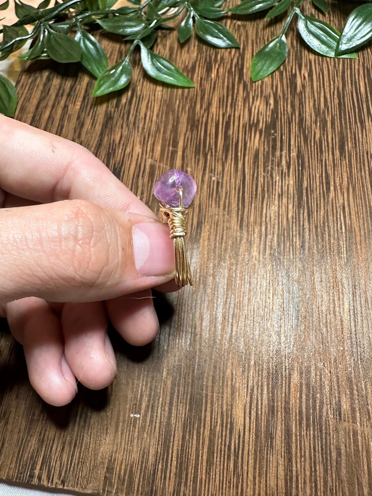 Gold Wire Wrapped Amethyst Oval Ring Size 7