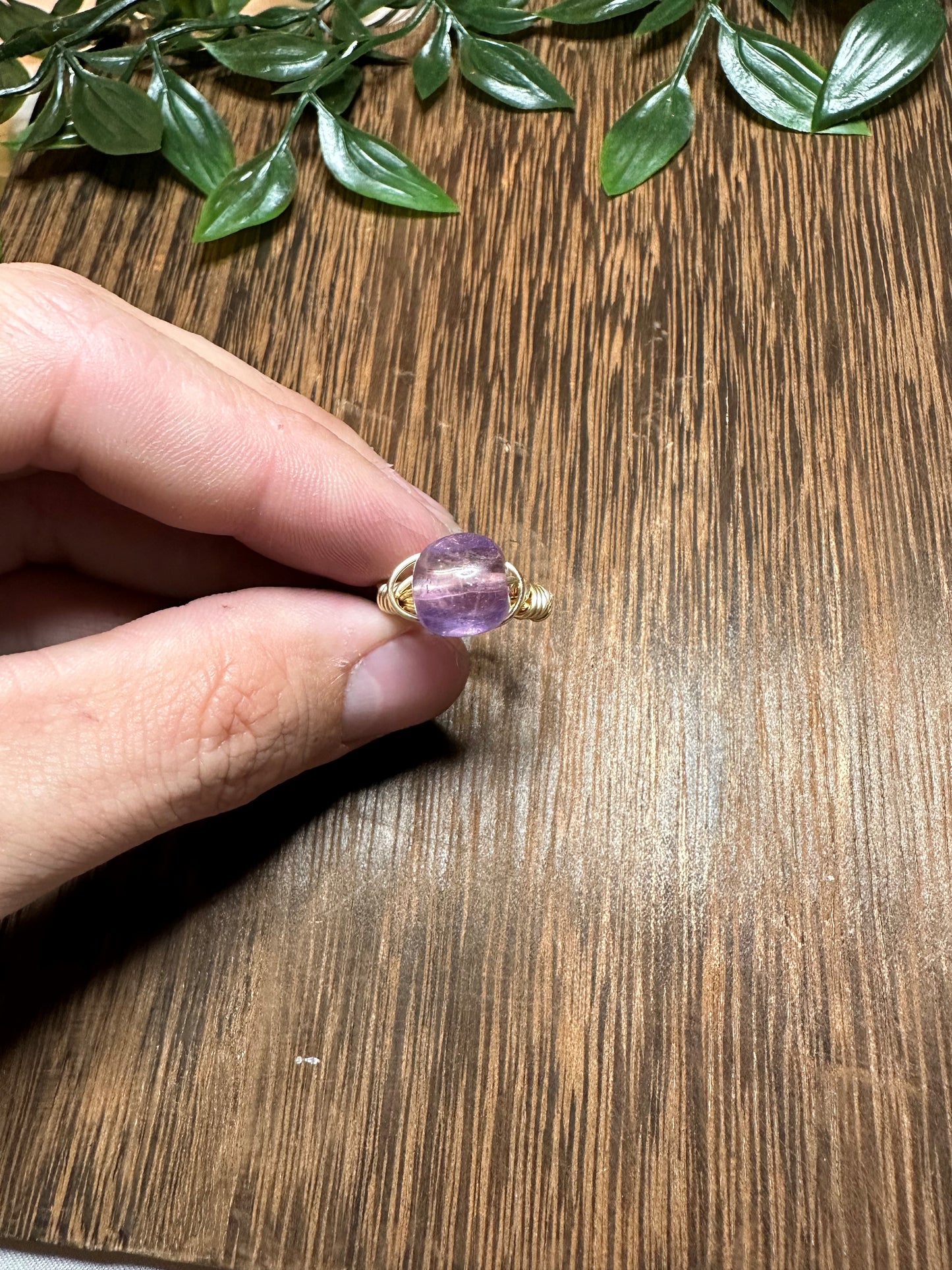 Gold Wire Wrapped Amethyst Oval Ring Size 7