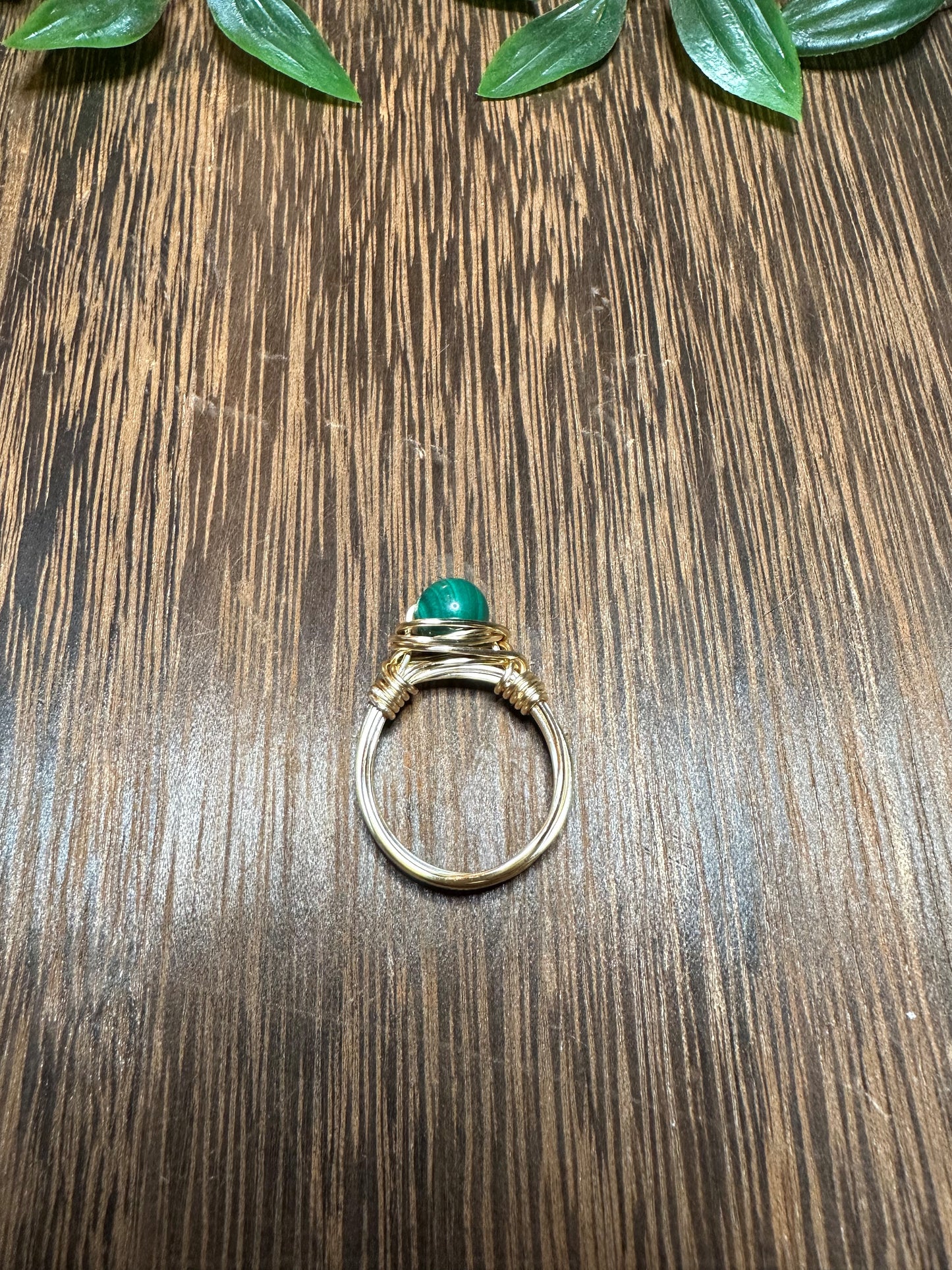 Gold Wire Wrapped Malachite Ring Size 9