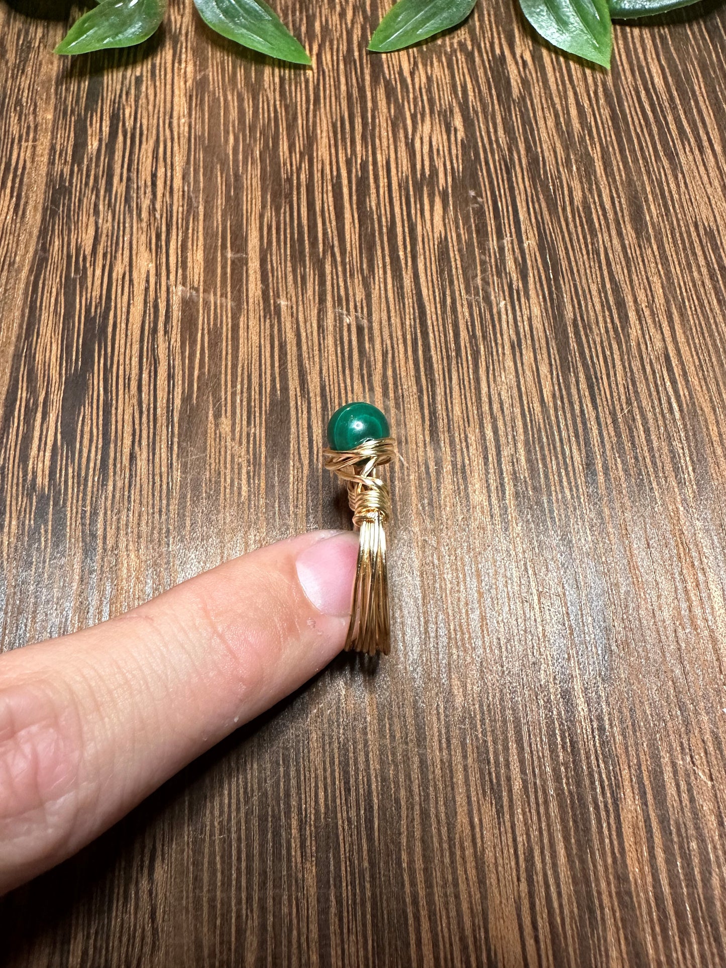 Gold Wire Wrapped Malachite Ring Size 9