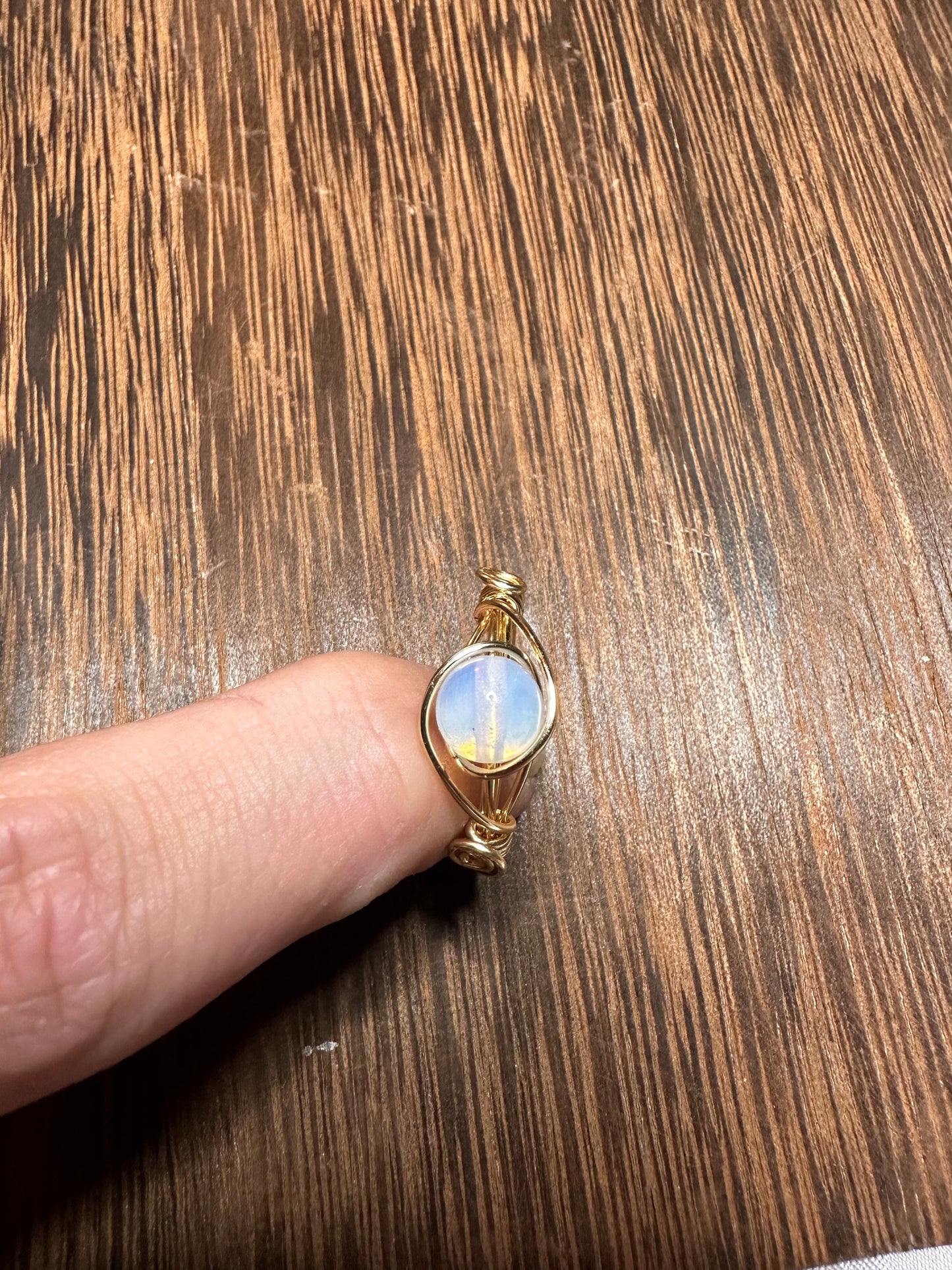 Gold Wire Wrapped Opalite Ring Size 10