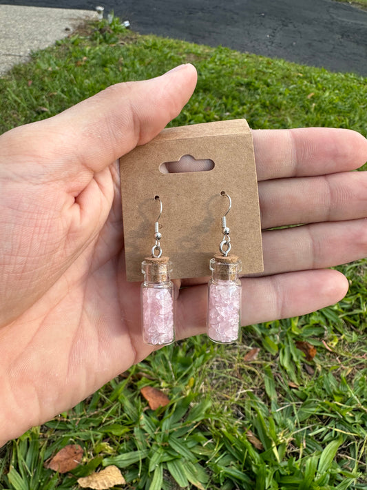 Rose Quartz Chip Bottle Earrings