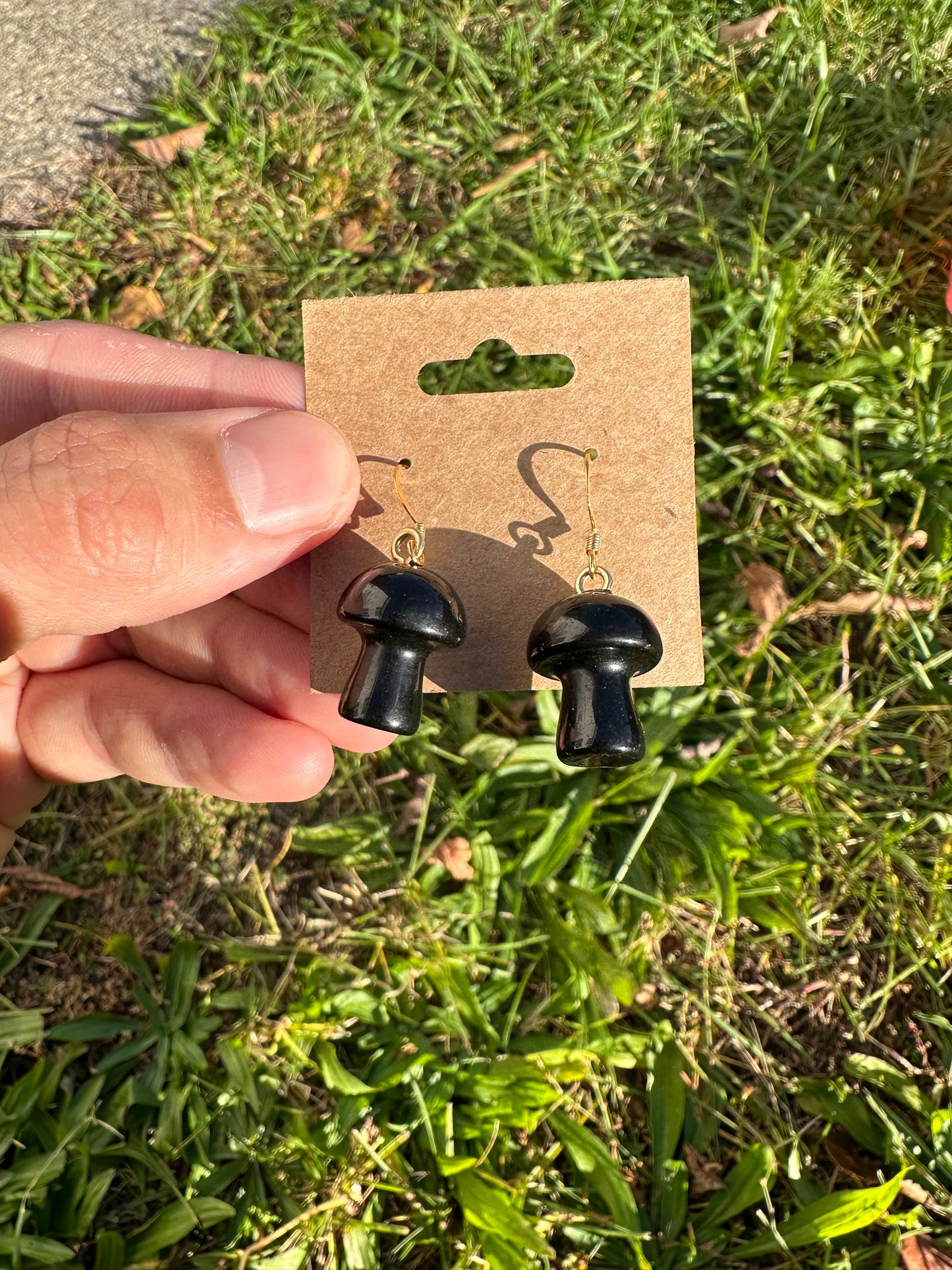 Black Obsidian Mushroom Earrings