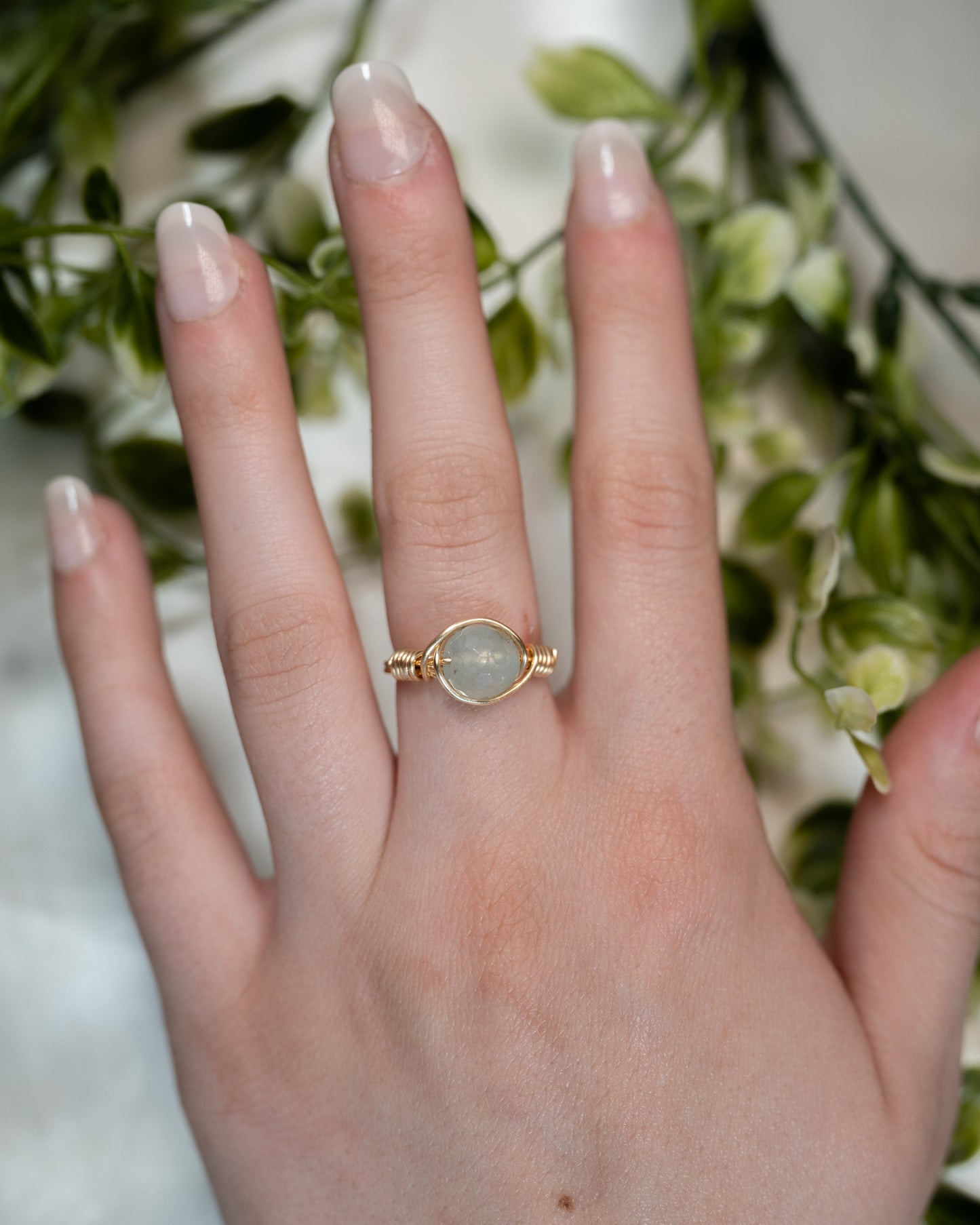 Wire Wrapped Aventurine Sphere Ring Size 7