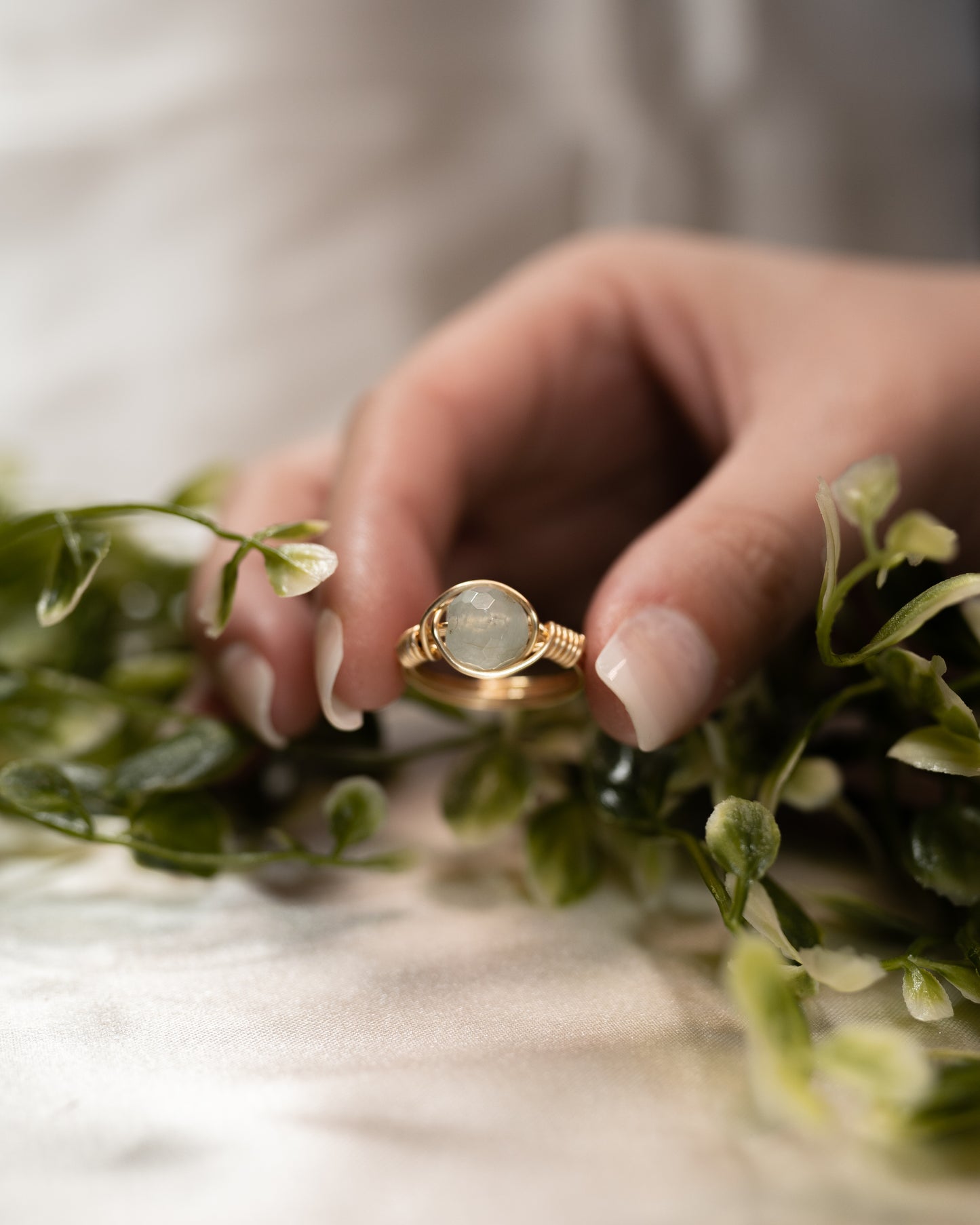 Wire Wrapped Aventurine Sphere Ring Size 7