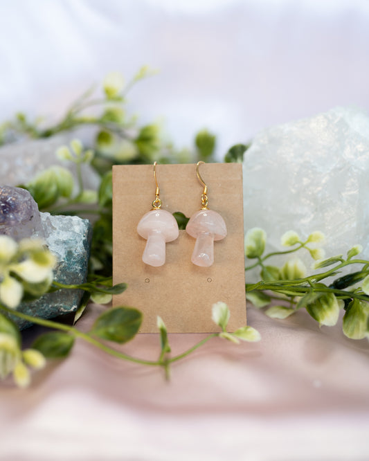 Rose Quartz Mushroom Earrings