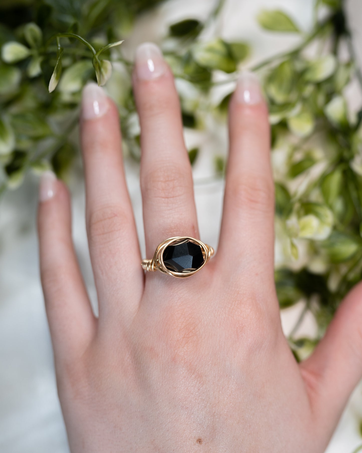 Wire Wrapped Black Onyx Faceted Cylindrical Ring