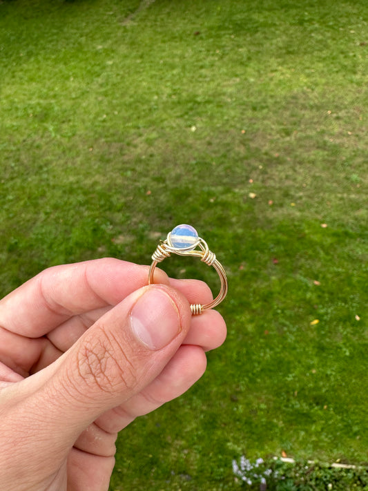 Gold Colored Opalite Sphere Ring Size 12