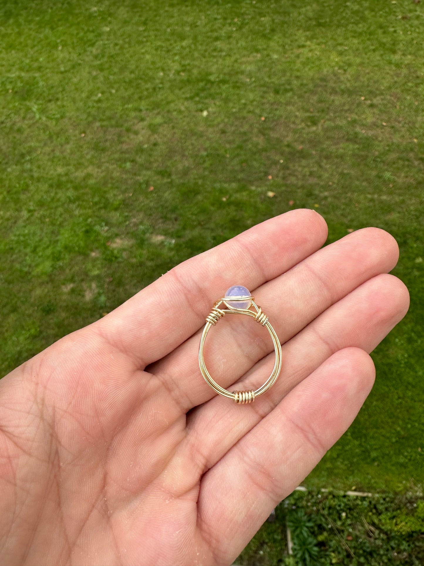 Gold Colored Opalite Sphere Ring Size 12